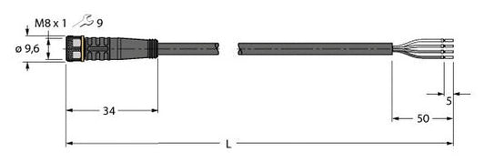 TURC PKG4M-10/TXL Sensor-/Aktorltg. PUR 4 adrig 10M M8 BU ger 4pol. 4 pol.