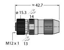TURC HA8141-0 M12 x 1 Rundsteckverbinder Konfektionierbare Kupplung, gerade