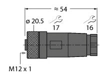 TURC B8151-0 M12 x 1 Rundsteckverbinder Konfektionierbare Kupplung, gerade