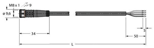 TURC PKG4M-5/TEL Sensor-/Aktorltg. PVC 3 adrig 5M M8 BU ger 4pol. 4 pol.