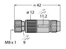 TURC HA5141-0 M8 x 1 / D 8 mm Rundsteckverbinder Konfektioni