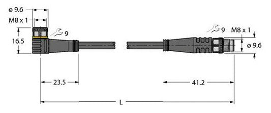 TURC PKW3M-0,3-PSG3M/TXL Sensor-/Aktorltg. PUR 3adrig 0,3M M8 BU gew.-M8 ST ger