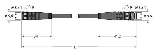 TURC PKG3M-2-PSG3M/TEL Sensor-/Aktorltg. PVC 3adrig 2M M8 BU ger-M8 ST ger