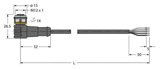TURC WKC4.5T-5/TEL Sensor-/Aktorltg. PVC 5 adrig 5M M12 BU gew. 5pol. 5 pol.