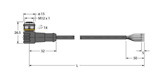 TURC WKC4.5T-10/TEL Sensor-/Aktorltg. PVC 5 adrig 10M M12 BU gew. 5pol. 5 pol.