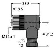 TURC B8251-0 M12 x 1 Rundsteckverbinder Konfektionierbare Kupplung, abgewinkelt