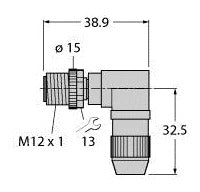 TURC HAS8241-0 M12 x 1 Rundsteckverbinder Konfektionierbarer Stecker, abgewinkel