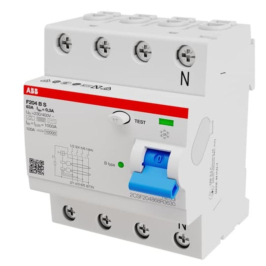 ABB F204BS-63/0,3 FI-Schutzschalter Typ B 4P 63A 300mA 5kA 4TE 2CSF204868R3630