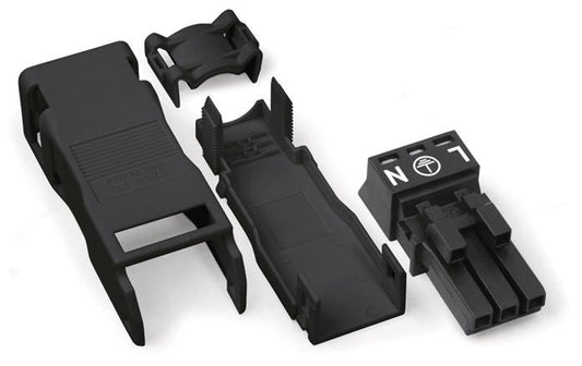 WAGO 890-103 Buchse 3-polig sw 0,25-1,5qmm mit Zugentlastung