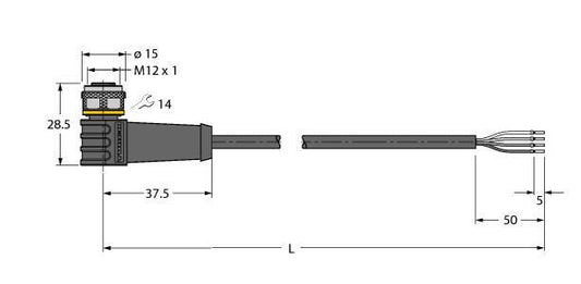 TURC WKC4.4T-P7X3.1-3/TXO3700 Aktuator- und Sensorleitung / PUR,Anschlussleitung