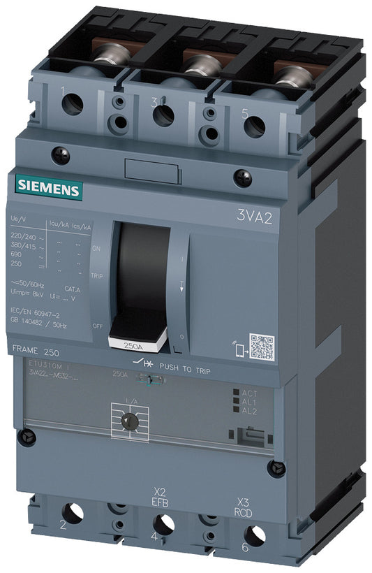 SIEM 3VA2216-0MS32-0AA0 Leistungsschalter 3VA2 IEC Frame 250 Schaltvermögenklass