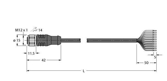 TURC RKCV12T-5/TFW Aktuator- und Sensorleitung / PP-EPDM, Anschlussleitung