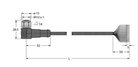 TURC WKCV12T-5/TFW Aktuator- und Sensorleitung / PP-EPDM, Anschlussleitung