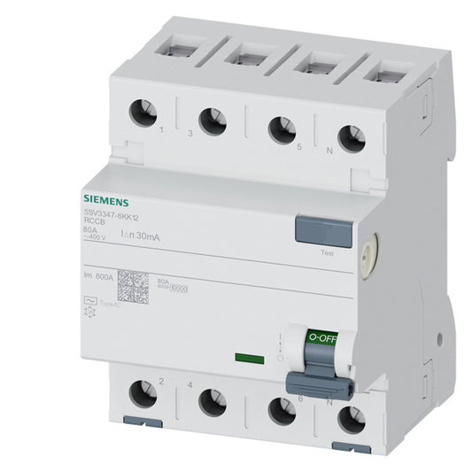 SIEM 5SV3347-6KK12 FI-Schutzschalter Typ A 80A 3+N-pol. 30mA 400V 4TE SIGRES