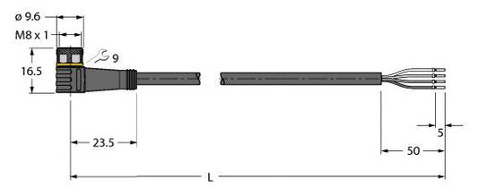 TURC PKW4M-5/TXL Sensor-/Aktorltg. PUR 4 adrig 5M M8 BU gew. 4pol. 4 pol.