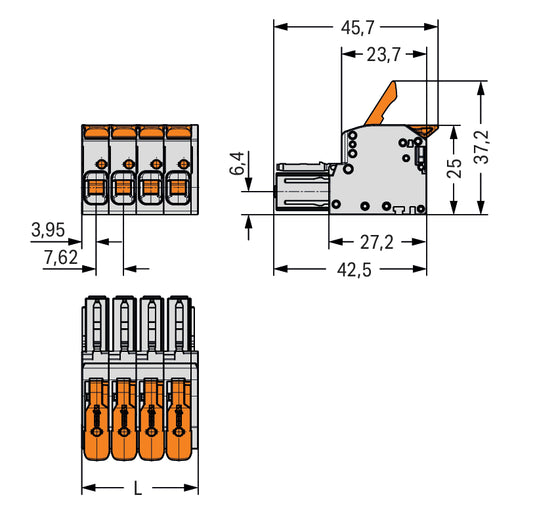 WAGO 831-1103 1-Leiter-Federleiste Hebel 10 mm² Rastermaß 7,62 mm 3-polig lichtg