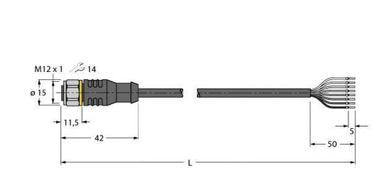TURC RKCV8T-5/TFW Aktuator- und Sensorleitung / PP-EPDM, Anschlussleitung
