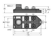 TURC TB-4M12-5-CS19T Passiver Aktuator-/Sensor-Verteiler M12 x 1 4-fach, mit M23