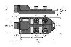 TURC TB-4M12-4-CS12H Passiver Aktuator-/Sensor-Verteiler M12 x 1 4-fach, mit M23