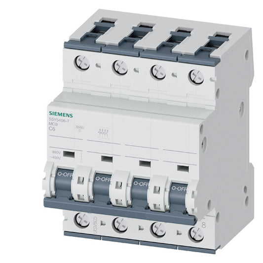 SIEM 5SY5406-7 Leitungsschutzschalter Allstrom DC880V AC400V 10kA, 4pol. C, 6A