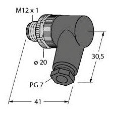 TURC BS8241-0 M12 x 1 Rundsteckverbinder Konfektionierbarer Stecker, abgewinkelt