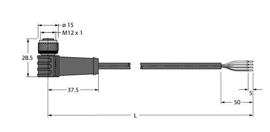 TURC HT-WWAK4-10/S2430 Anschlussleitung Kupplung M12x1, Hochtemperaturfest