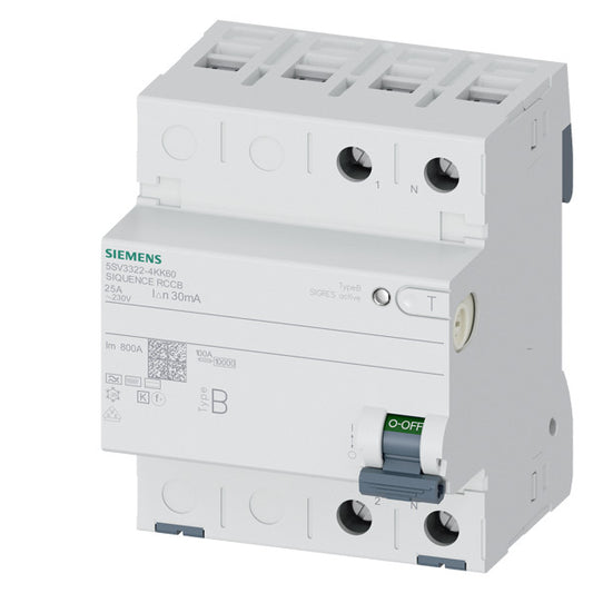 SIEM 5SV3322-4KK60 FI-Schutzschalter, 2-polig, Typ B, In: 25 A, 30 mA, 6mA DC, U