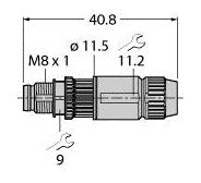 TURC HAS5131-0 M8 x 1 / D 8 mm Rundsteckverbinder Konfektion