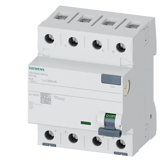 SIEM 5SV3646-6KK12 FI-Schutzschalter Typ A 63A 3+N-pol. 300mA 400V 4TE SIGRES