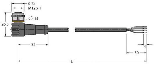 TURC WKC4.4T-5/TXL Sensor-/Aktorltg. PUR 4 adrig 5M M12 BU gew. 4pol. 4 pol.