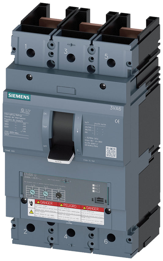 SIEM 3VA6440-7HL31-0AA0 Leistungsschalter 3VA6, 100kA@480V, LI, In=400A Ir=160A-
