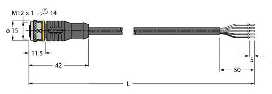 TURC RKC4.5T-5/TXL Sensor-/Aktorltg. PUR 5 adrig 5M M12 BU ger 5pol. 5 pol.