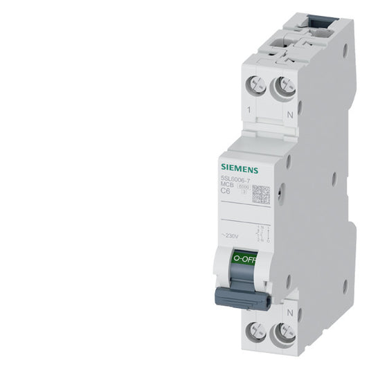 SIEM 5SL6006-7 LEITUNGSSCHUTZSCHALTER 230V 6KA, 1+N-POLIG/1TE C6