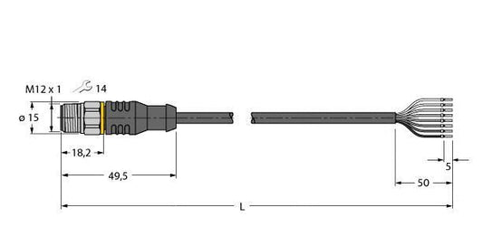 TURC RSCV8T-15/TFW Aktuator- und Sensorleitung / PP-EPDM, Anschlussleitung