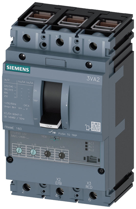 SIEM 3VA2110-5HN36-0AA0 Leistungsschalter 3VA2 ICU=55kA @ 415V IN=100A Überlasts