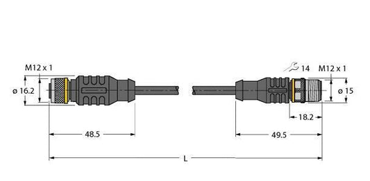 TURC RKC4.4T-P7X2-0,6-RSC4.4T/TXL Aktuator- und Sensorleitung PUR Verbindungslei