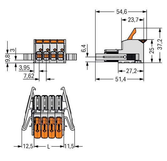 WAGO 831-1103/037-000 1-Leiter-Federleiste,100% fehlsteckge- schützt,Hebel,Verri