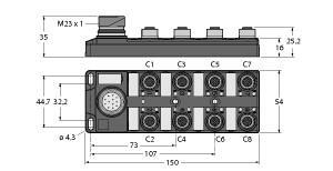 TURC TB-8M12-5-CS19T Passiver Aktuator-/Sensor-Verteiler M12 x 1 8-fach, mit M23