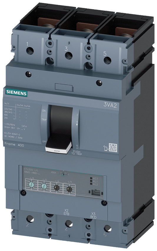 SIEM 3VA2340-5HM32-0AA0 Leistungsschalter 3VA2 400 ICU=55kA, ETU330, LIG, IN=400