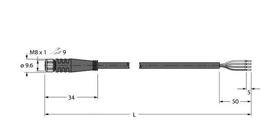 TURC PKGV4M-2/TFW Aktuator- und Sensorleitung / PP-EPDM, Anschlussleitung