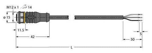 TURC RKC4T-2/TEL Sensor-/Aktorltg. PVC 3 adrig 2M M12 BU ger 4pol. 4 pol.