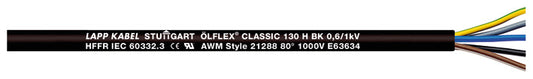 LAPP ÖLFLEX CLASSIC 130 H BK 0,6/1 kV 3G1,5 Steuerleitung Dca, s3, d2, a3