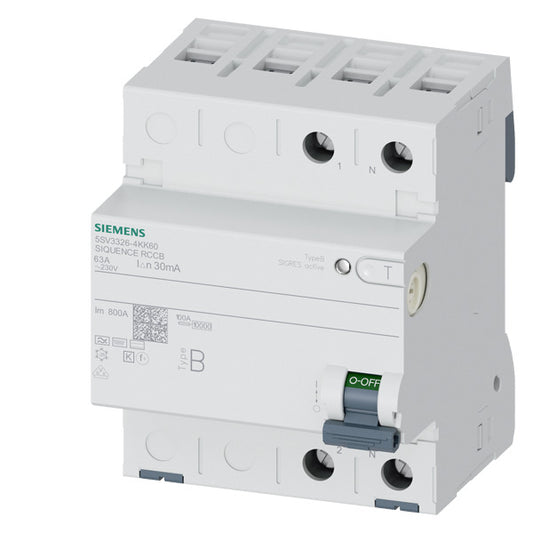 SIEM 5SV3326-4KK60 FI-Schutzschalter, 2-polig, Typ B, In: 63 A, 30 mA, 6mA DC, U