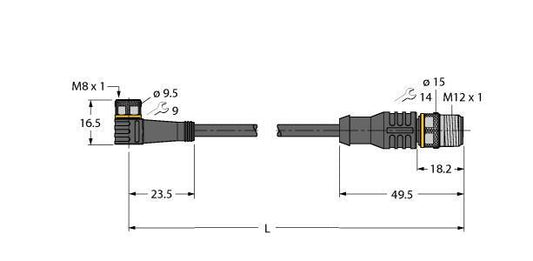 TURC PKW3M-1-RSC4T/TEL Aktuator- und Sensorleitung / PVC Verbindungsleitung