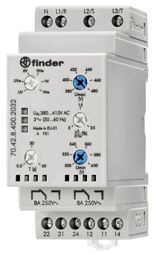FIN 70.42.8.400.2032 Netzüberwachung, 3-Phasen 380-415 V AC 2 Wechsler 6A, Phase