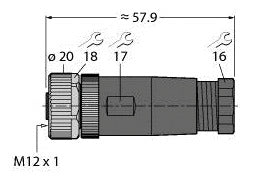 TURC B8181-0 M12 x 1 Rundsteckverbinder Konfektionierbare Kupplung, gerade