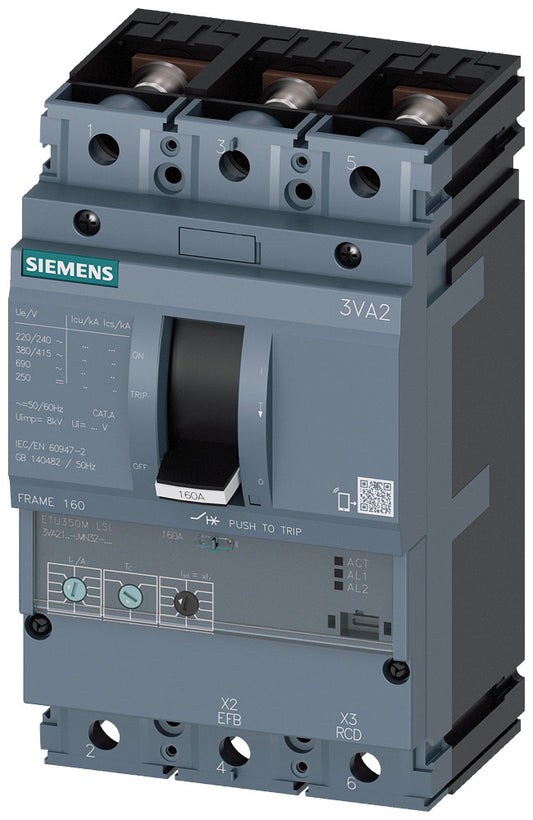 SIEM 3VA2110-0MN32-0AA0 Leistungsschalter 3VA2 IEC Frame 160 Schaltvermögenklass