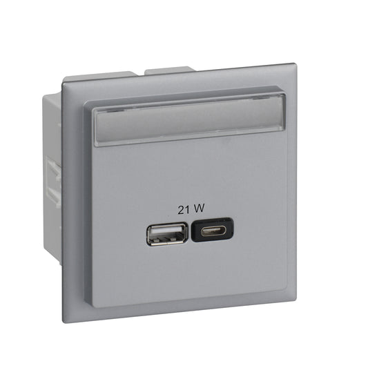 SE INS60523 USB Ladestation A+C 2 Ausg. max. 2 Abdeckung Schriftfeld Alu