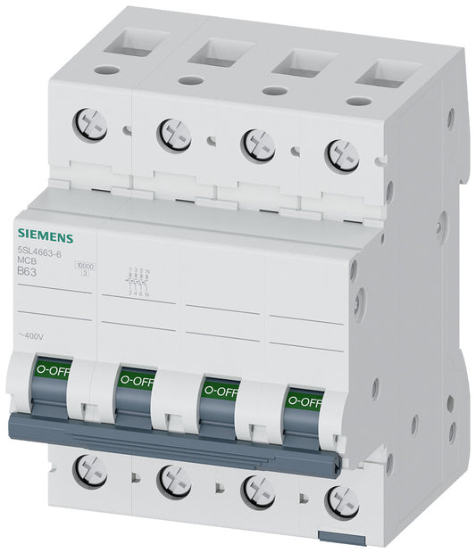 SIEM 5SL4663-6 Leitungsschutzschalter 400V 10KA, 3+N-Polig, B, 63A