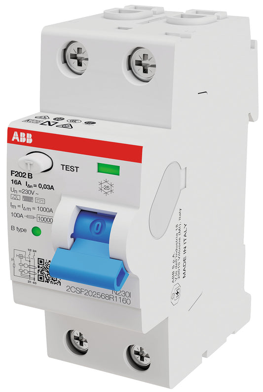 ABB F202B-16/0,03 FI-Schutzschalter Typ B 2P 16A 30mA 3kA 2TE 2CSF202568R1160